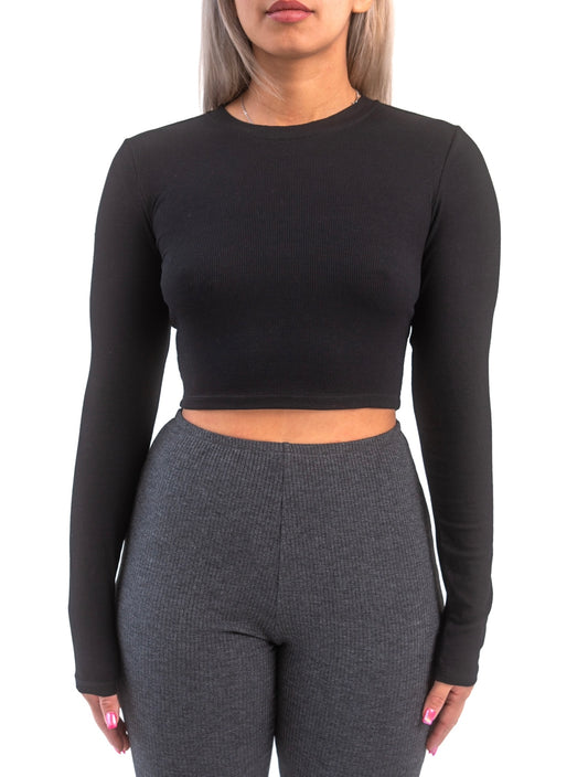 Crop Ribbed Long Sleeve Onyx