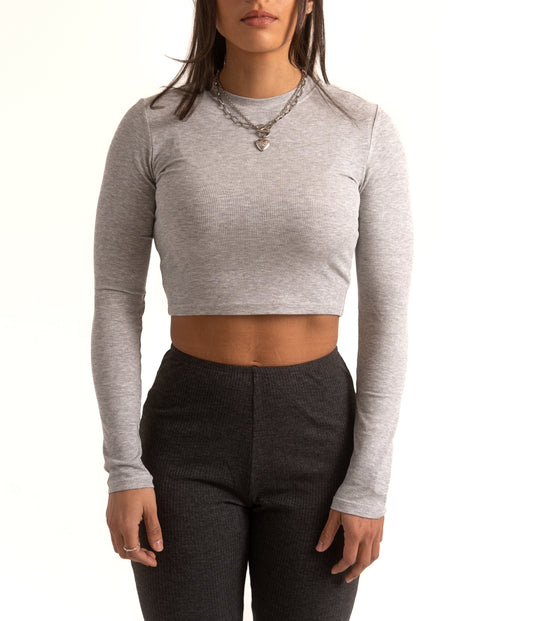 Crop Ribbed Long Sleeve Heather Grey