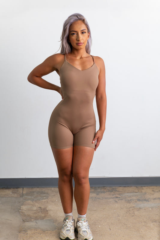 Serenity Mid Thigh Bodysuit Taupe